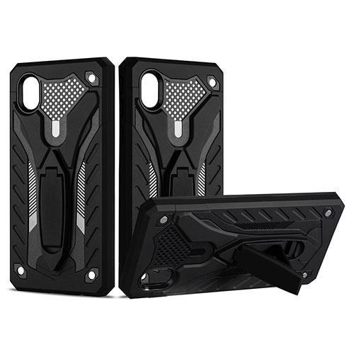 Silicone Matte Finish and Plastic Back Cover Case with Stand YF2 for Samsung Galaxy A01 Core Black