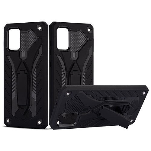 Silicone Matte Finish and Plastic Back Cover Case with Stand YF2 for Samsung Galaxy A51 5G Black