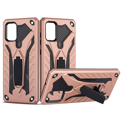 Silicone Matte Finish and Plastic Back Cover Case with Stand YF2 for Samsung Galaxy A71 4G A715 Rose Gold