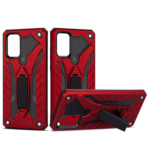 Silicone Matte Finish and Plastic Back Cover Case with Stand YF2 for Samsung Galaxy S20 Plus 5G Red