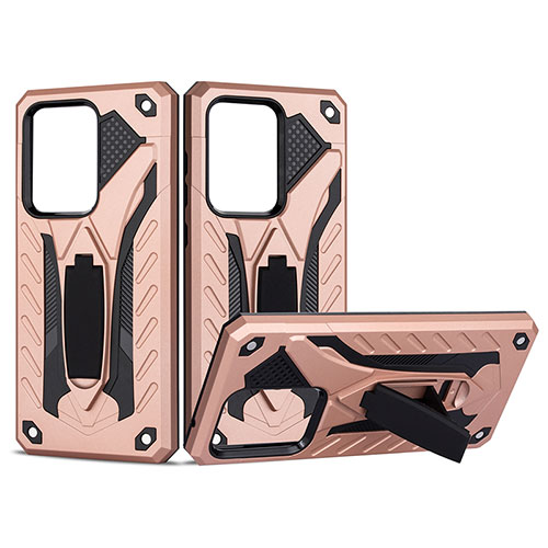 Silicone Matte Finish and Plastic Back Cover Case with Stand YF2 for Samsung Galaxy S20 Ultra 5G Rose Gold