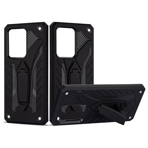 Silicone Matte Finish and Plastic Back Cover Case with Stand YF2 for Samsung Galaxy S20 Ultra Black