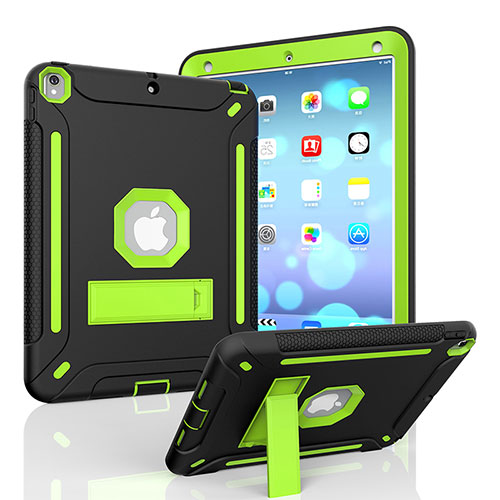 Silicone Matte Finish and Plastic Back Cover Case with Stand YJ1 for Apple iPad Air 3 Green