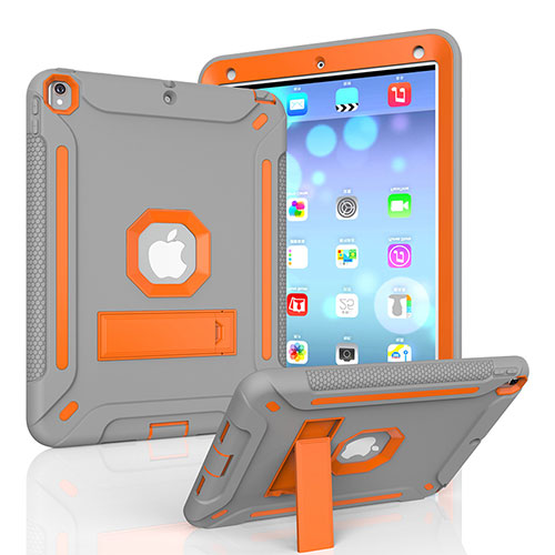 Silicone Matte Finish and Plastic Back Cover Case with Stand YJ1 for Apple iPad Air 3 Orange