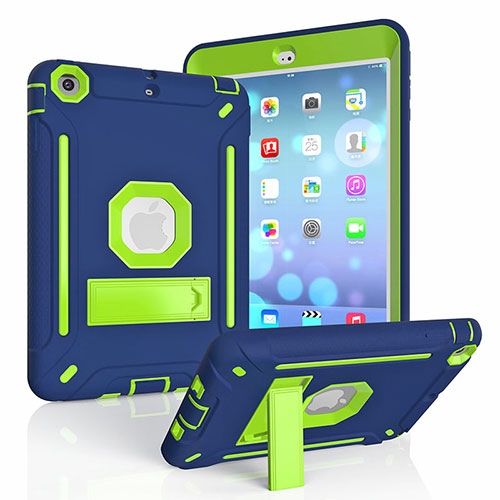 Silicone Matte Finish and Plastic Back Cover Case with Stand YJ1 for Apple iPad Mini 3 Blue