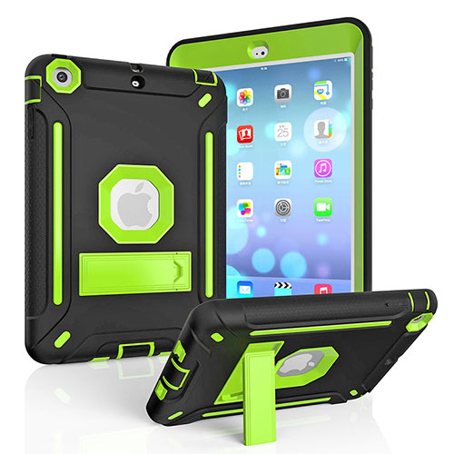 Silicone Matte Finish and Plastic Back Cover Case with Stand YJ1 for Apple iPad Mini 3 Green