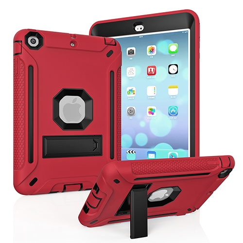 Silicone Matte Finish and Plastic Back Cover Case with Stand YJ1 for Apple iPad Mini Red