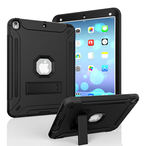 Silicone Matte Finish and Plastic Back Cover Case with Stand YJ1 for Apple iPad Pro 10.5 Black