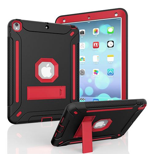 Silicone Matte Finish and Plastic Back Cover Case with Stand YJ1 for Apple iPad Pro 10.5 Red and Black