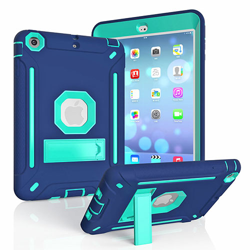 Silicone Matte Finish and Plastic Back Cover Case with Stand YJ2 for Apple iPad Mini 2 Blue