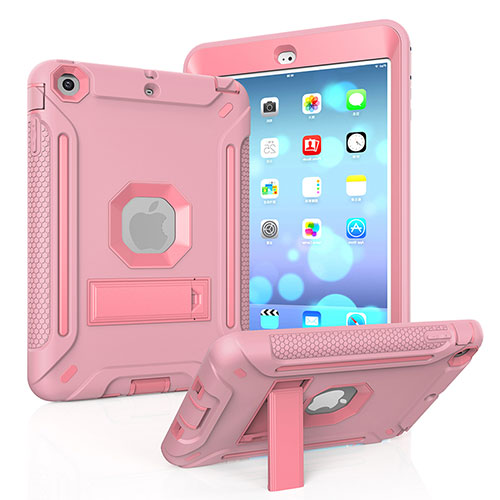 Silicone Matte Finish and Plastic Back Cover Case with Stand YJ2 for Apple iPad Mini 3 Pink