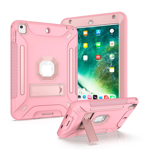 Silicone Matte Finish and Plastic Back Cover Case with Stand YJ2 for Apple iPad Mini 4 Pink