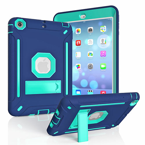 Silicone Matte Finish and Plastic Back Cover Case with Stand YJ2 for Apple iPad Mini Blue