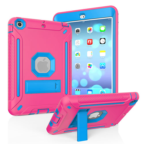 Silicone Matte Finish and Plastic Back Cover Case with Stand YJ2 for Apple iPad Mini Hot Pink