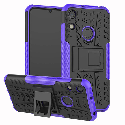 Silicone Matte Finish and Plastic Back Cover Case with Stand Z01 for Huawei Honor 8A Purple