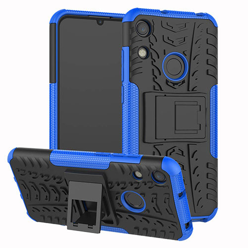 Silicone Matte Finish and Plastic Back Cover Case with Stand Z01 for Huawei Y6 (2019) Blue