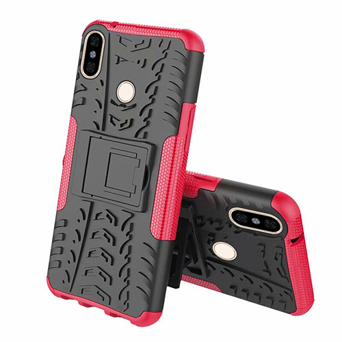 Silicone Matte Finish and Plastic Back Cover Case with Stand Z01 for Xiaomi Mi 8 Hot Pink