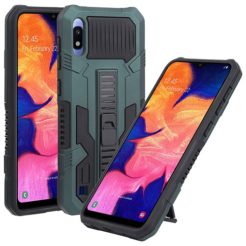 Silicone Matte Finish and Plastic Back Cover Case with Stand ZJ1 for Samsung Galaxy A10 Green