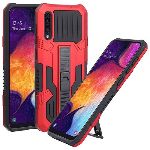 Silicone Matte Finish and Plastic Back Cover Case with Stand ZJ1 for Samsung Galaxy A30S Red