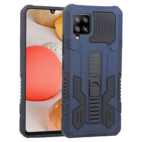 Silicone Matte Finish and Plastic Back Cover Case with Stand ZJ1 for Samsung Galaxy A42 5G Blue