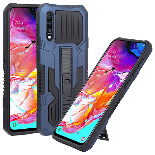 Silicone Matte Finish and Plastic Back Cover Case with Stand ZJ1 for Samsung Galaxy A70S Blue