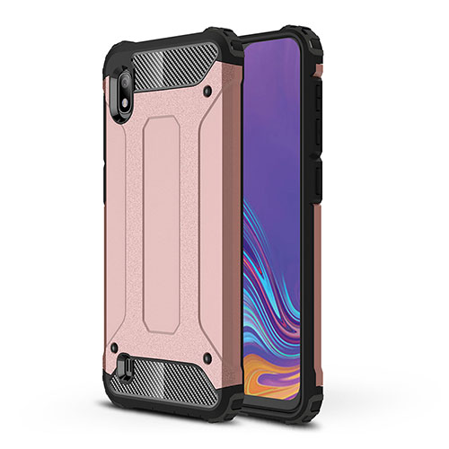 Silicone Matte Finish and Plastic Back Cover Case WL1 for Samsung Galaxy A10 Rose Gold