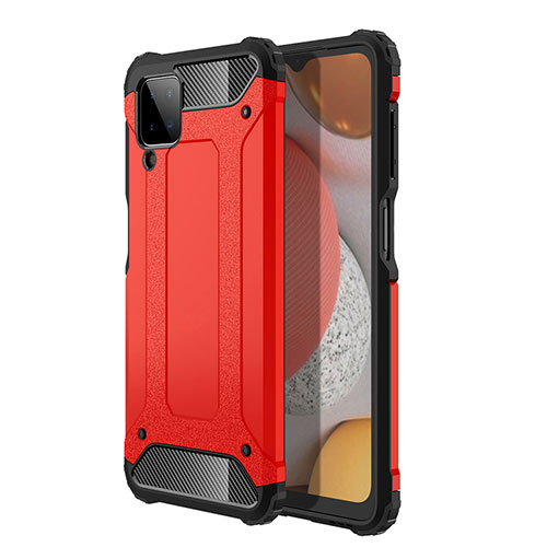 Silicone Matte Finish and Plastic Back Cover Case WL1 for Samsung Galaxy A12 Red