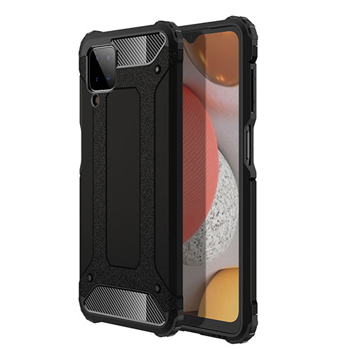 Silicone Matte Finish and Plastic Back Cover Case WL1 for Samsung Galaxy F12 Black
