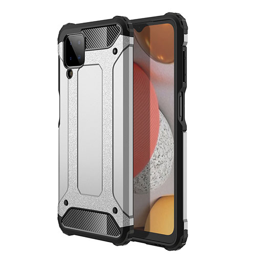 Silicone Matte Finish and Plastic Back Cover Case WL1 for Samsung Galaxy F12 Silver