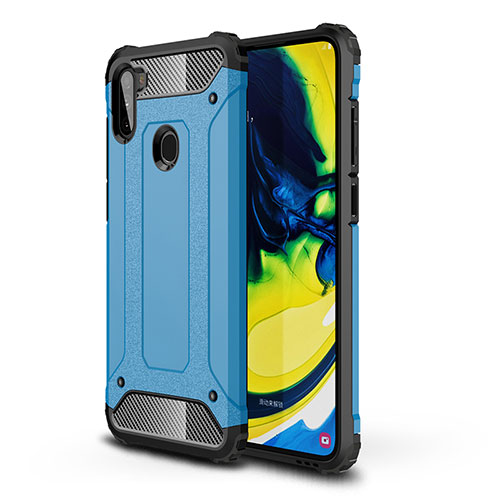 Silicone Matte Finish and Plastic Back Cover Case WL1 for Samsung Galaxy M11 Blue