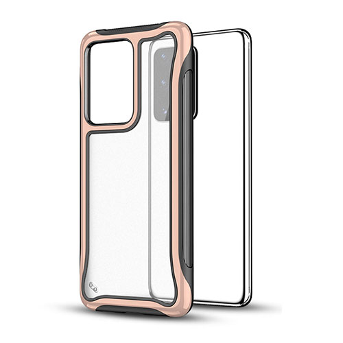Silicone Matte Finish and Plastic Back Cover Case YF1 for Samsung Galaxy S20 Plus 5G Rose Gold