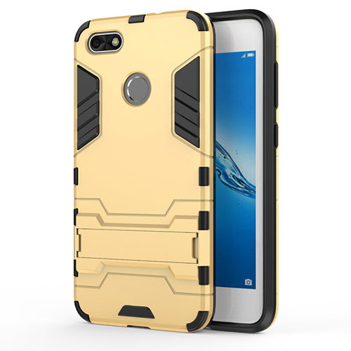 Silicone Matte Finish and Plastic Back Cover with Stand for Huawei Y6 Pro (2017) Gold