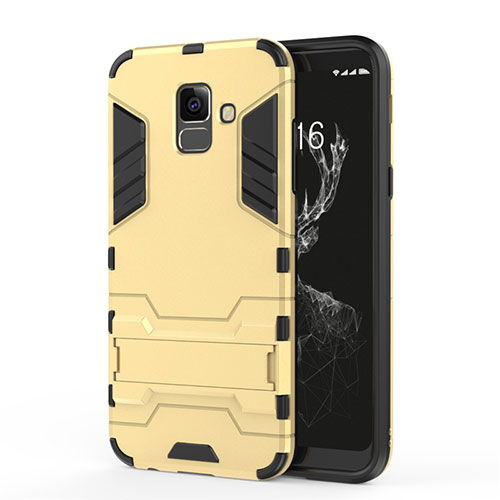 Silicone Matte Finish and Plastic Back Cover with Stand for Samsung Galaxy A6 (2018) Gold