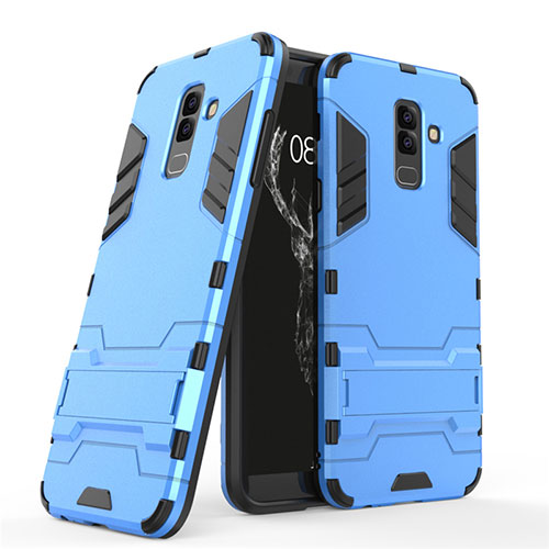 Silicone Matte Finish and Plastic Back Cover with Stand for Samsung Galaxy A6 Plus Blue