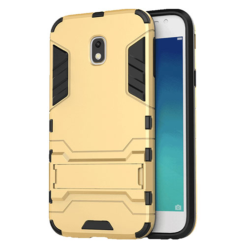 Silicone Matte Finish and Plastic Back Cover with Stand for Samsung Galaxy Amp Prime 3 Gold