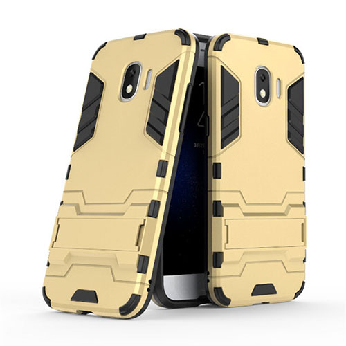 Silicone Matte Finish and Plastic Back Cover with Stand for Samsung Galaxy Grand Prime Pro (2018) Gold
