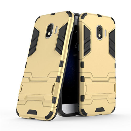 Silicone Matte Finish and Plastic Back Cover with Stand for Samsung Galaxy J2 Pro (2018) J250F Gold