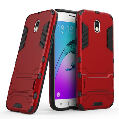 Silicone Matte Finish and Plastic Back Cover with Stand for Samsung Galaxy J5 (2017) SM-J750F Red