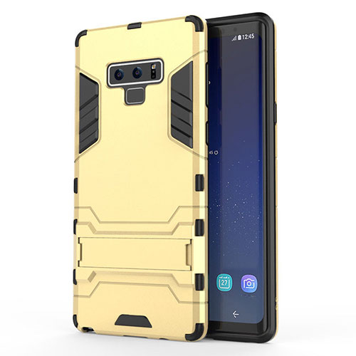 Silicone Matte Finish and Plastic Back Cover with Stand for Samsung Galaxy Note 9 Gold
