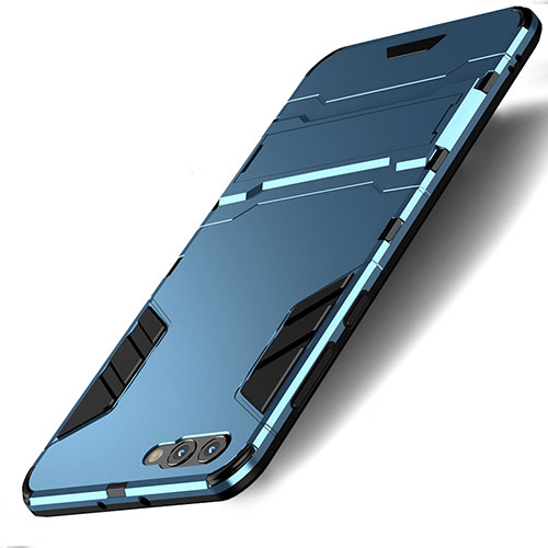 Silicone Matte Finish and Plastic Back Cover with Stand R01 for Huawei Honor V10 Blue