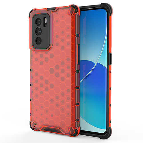 Silicone Transparent Frame Case Cover 360 Degrees AM1 for Oppo Reno6 Pro 5G India Red