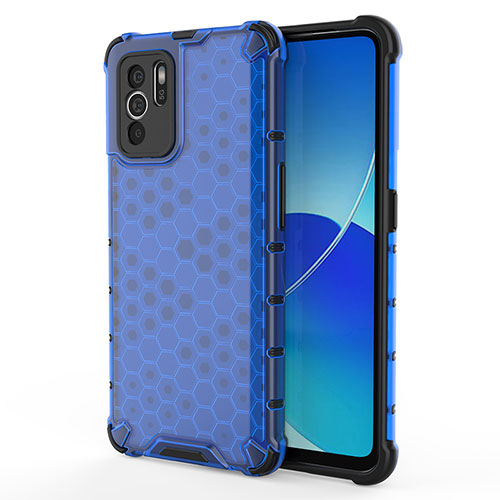 Silicone Transparent Frame Case Cover 360 Degrees AM1 for Oppo Reno6 Z 5G Blue