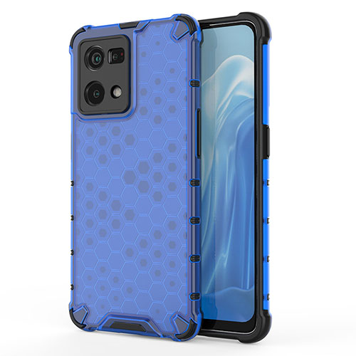 Silicone Transparent Frame Case Cover 360 Degrees AM1 for Oppo Reno7 4G Blue