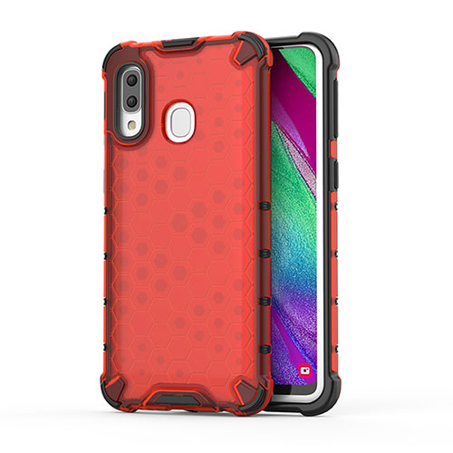 Silicone Transparent Frame Case Cover 360 Degrees AM1 for Samsung Galaxy A40 Red