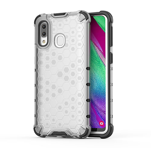 Silicone Transparent Frame Case Cover 360 Degrees AM1 for Samsung Galaxy A40 White
