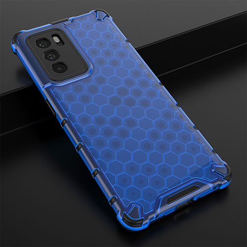 Silicone Transparent Frame Case Cover 360 Degrees AM2 for Oppo Reno6 Pro 5G India Blue