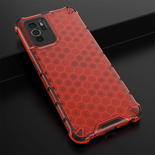 Silicone Transparent Frame Case Cover 360 Degrees AM2 for Oppo Reno6 Z 5G Red