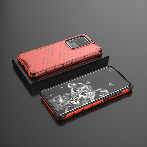 Silicone Transparent Frame Case Cover 360 Degrees AM2 for Samsung Galaxy S20 Ultra 5G Red