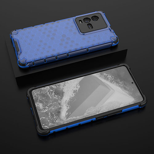 Silicone Transparent Frame Case Cover 360 Degrees AM2 for Vivo iQOO 10 5G Blue