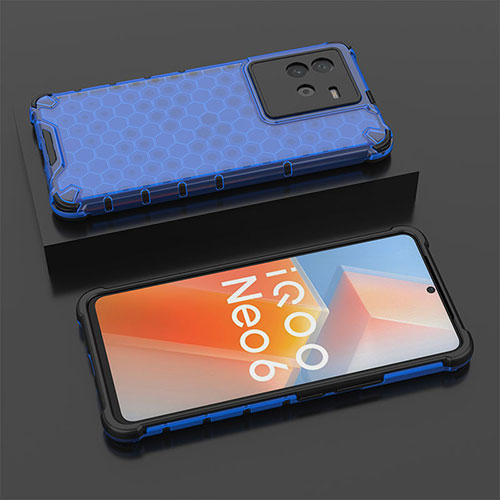 Silicone Transparent Frame Case Cover 360 Degrees AM2 for Vivo iQOO Neo6 5G Blue